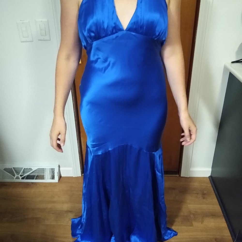 Cache blue silk ballgown